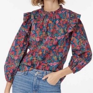 J. Crew Liberty Ciara Floral Print Flutter Sleeve Boho Cotton Top Size Medium